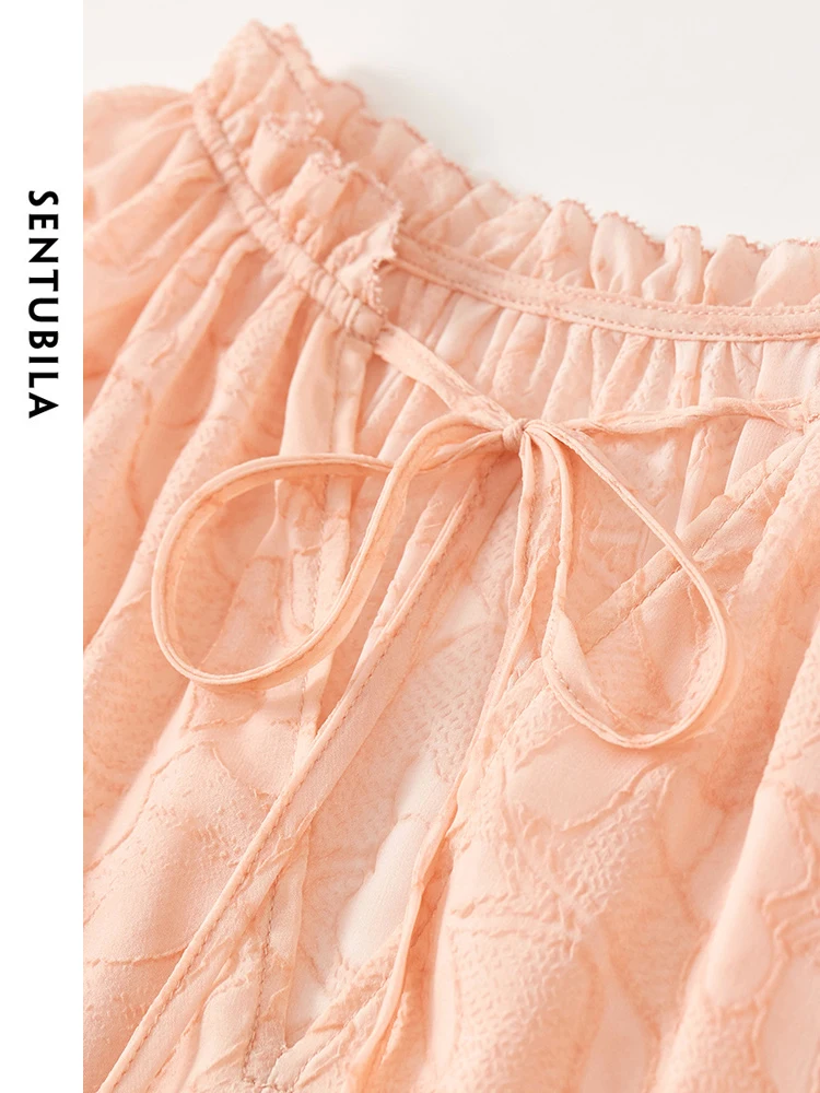 SENTUBILA женский шифоновый костюм-рубашка на шнуровке с рукавами-фонариками и