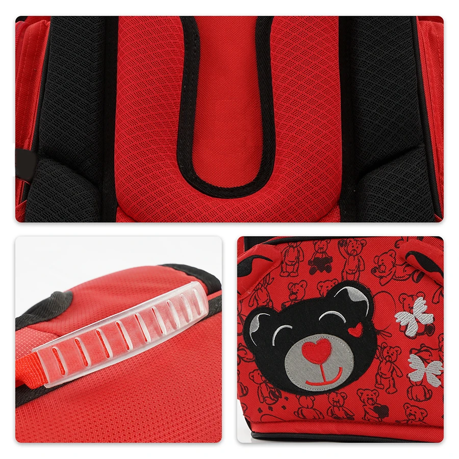 Kids Cartoon Bear 1-002 School Bags for Girls Primary Orthopedics School Backpack Children's Red Schoolbag Mochila Escolar