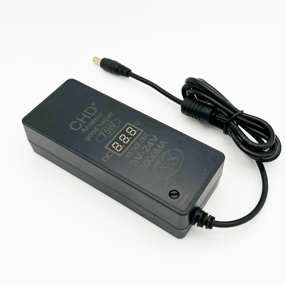 Универсальный адаптер 100 В-220 В до 3 В-24 в 1 а ~ макс. А, регулируемая мощность отображения напряжения 75 Вт, Адаптивная защита от перегрузки