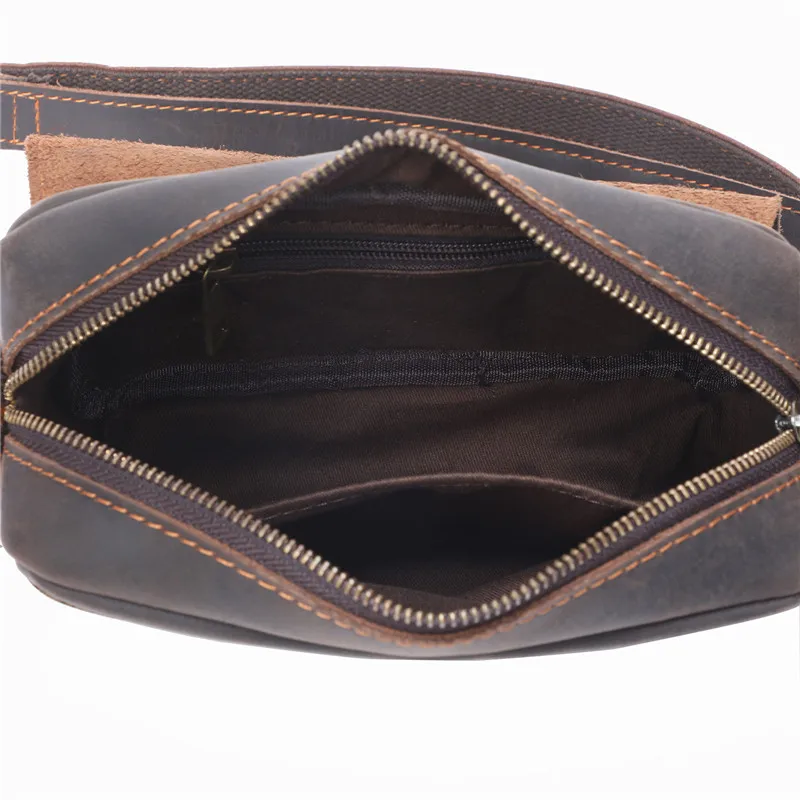 Retro crazy horse leather shoulder zipper backpack men's small square bag fashion designer natural cowhide messenger bag