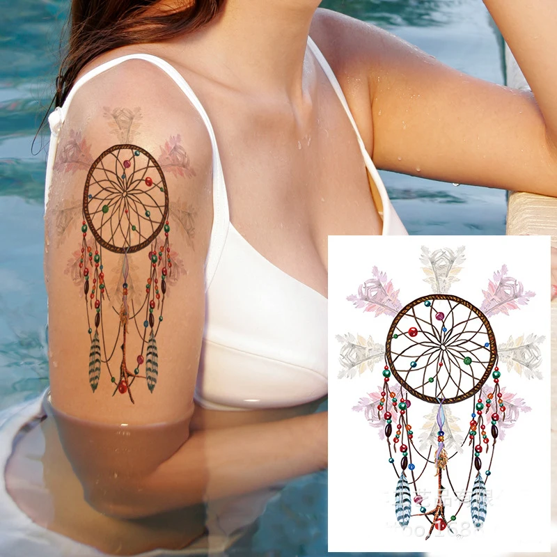 

Tribal Dream Catcher Feather Temporary Tattoos Sticker Colorful Henna Custom Tattoo Body Art Arm Waterproof Fake Tattoo Sleeve