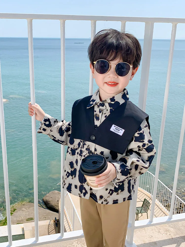 

Sleeve Korean Boys' Fashion Children's Top Shirt Boys' Autumn Western Baby Autumn Children's Style Shirt Clothing Thin Long