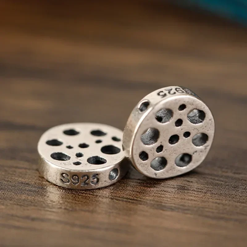 Винтажные креативные ломтики корня пористого лотоса из чистого серебра