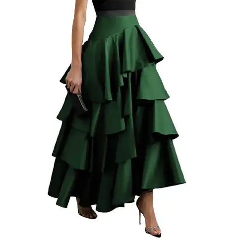 Yeezzi Female Stylish Selection A-Line Falbala Party Maxi Skirts High Waisted Solid Color Long Skirts For Women 2023 New Summer