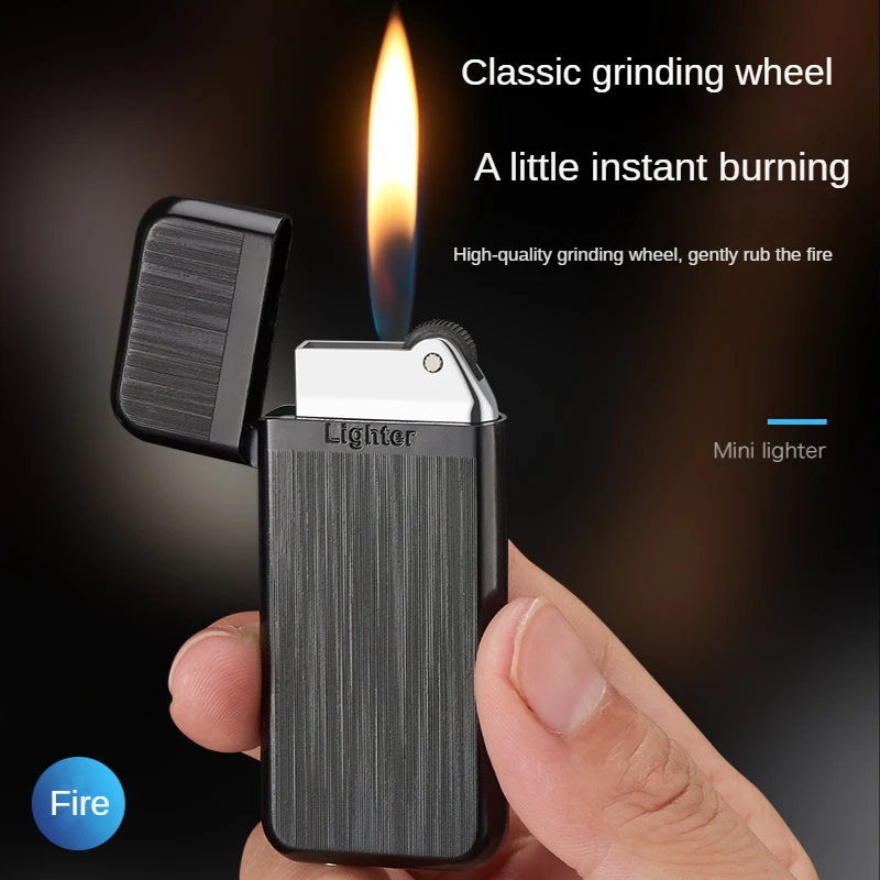 

Simple mini portable ultra-thin grinding wheel open flame lighter classic metal wire drawing gift wholesale