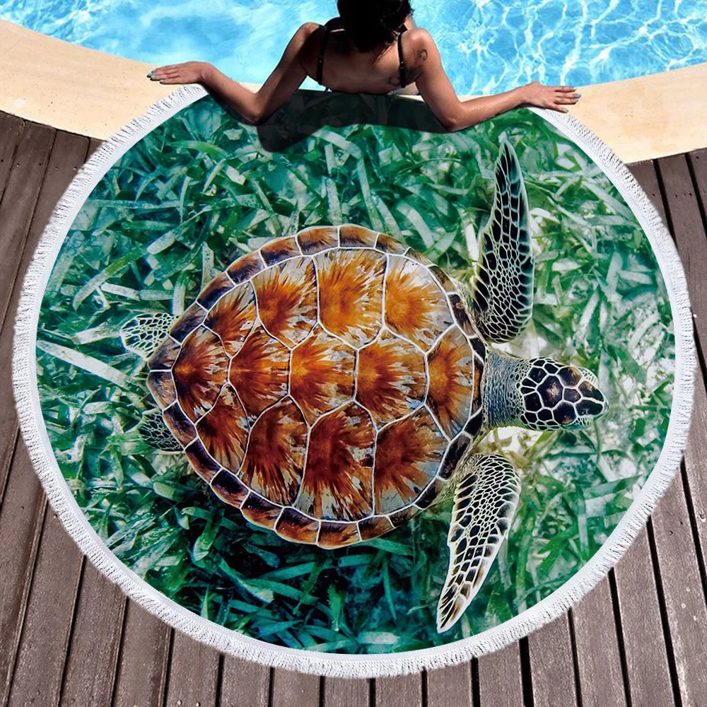 

Towel Beach Towel Shawl Fast Drying Swimming Gym Camping Big Round Beach Sea Turtle 3D All Over Printed Beach Towel 02