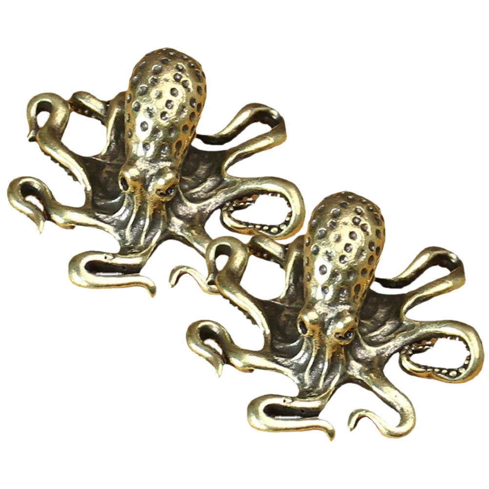 

2 Pcs Octopus Ornament Animal Decor Indoor Desktop Copper Figurine Vintage Statue Brass Craft Statues Small