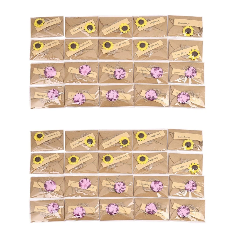 

40Pcs DIY Paper Handmade Dry Flower Invitation Greeting Card with Envelope Christmas Wedding Favors (Random Pattern)