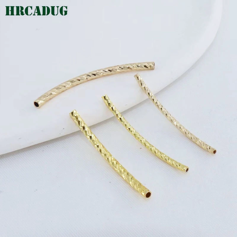 Long 30/35MM Curved Tube 18K Gold Plated Metal Texture Tube Beads For DIY Accessories Necklace Bracelet Jewelry Making Supplies