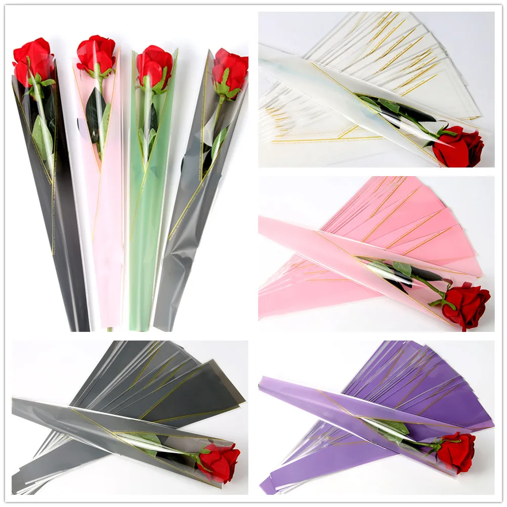 

50pcs/Lot Rose Packaging Bag Single Flower Packaging Single Rose Flower Gift Wrapping Paper Wedding Floral Package Supplies