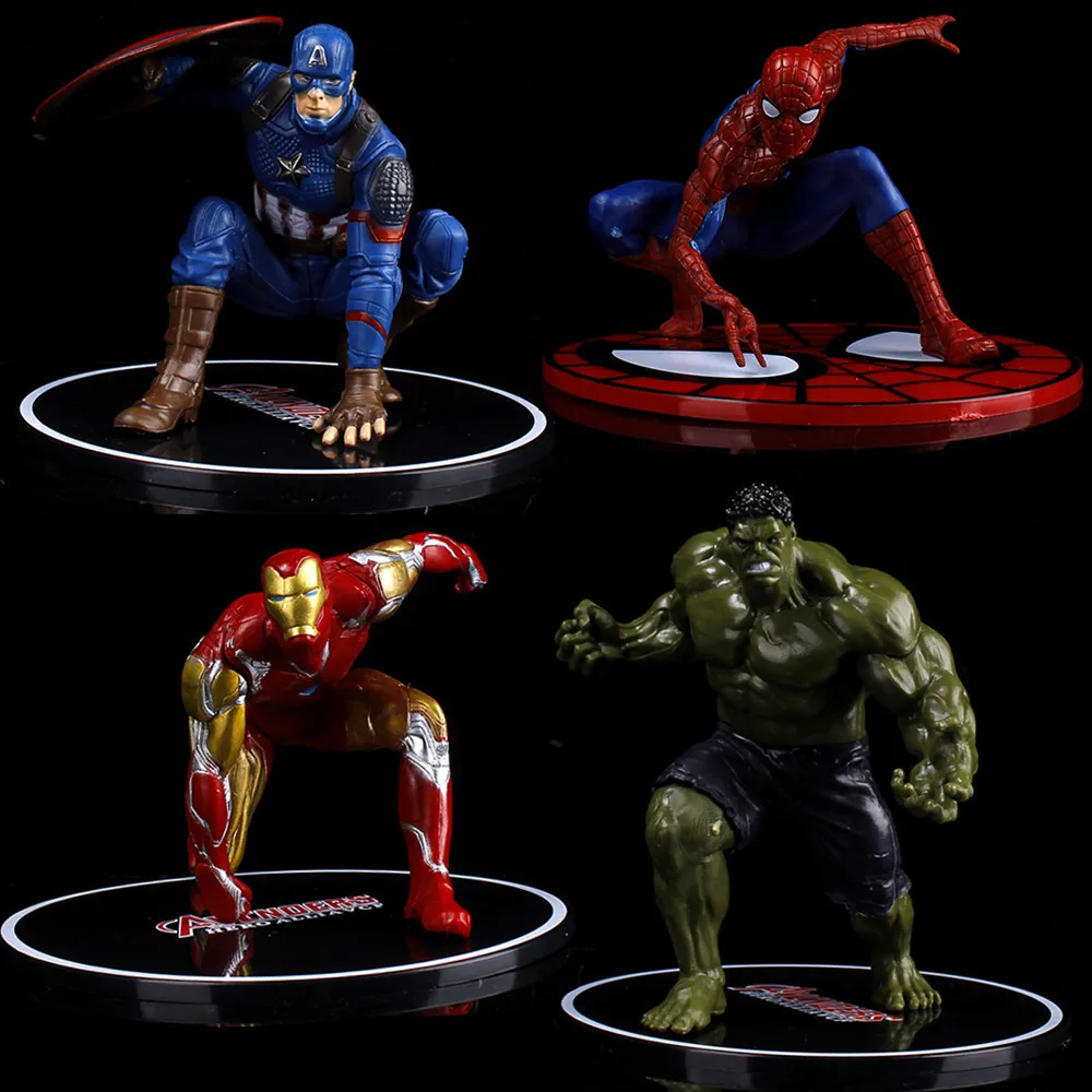 

4 Pcs/Set Disney The Avengers Alliance Spiderman Iron Man Captain America Hulk Robert Bruce PVC Action Figures Model Dolls Toys
