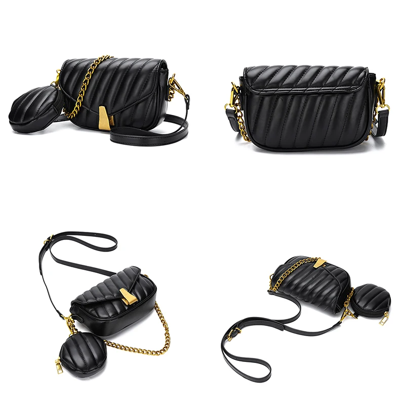 Luxury Brand Leather Woman Bagute Bags Quilted Fashion Bags For Women Flap Retro Clutch Handbag Metal Chain Small Shoulder Bag