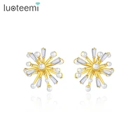 luoteemi korean style stud earrings for women little cute daisy flower accessories gold color pendient with multiple pearls