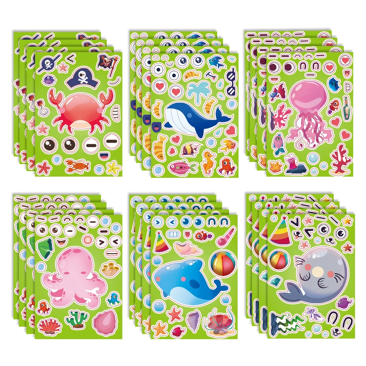 

Мультяшные наклейки-головоломки "Морские животные", 6/12 листов