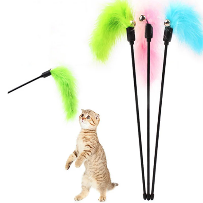 

2022 Turkey Feather Cat Tickle Ttick Colorful Funny Feather Cat Toy With Bell For Cat Playing Pet Interactive Toy Pet Supplies