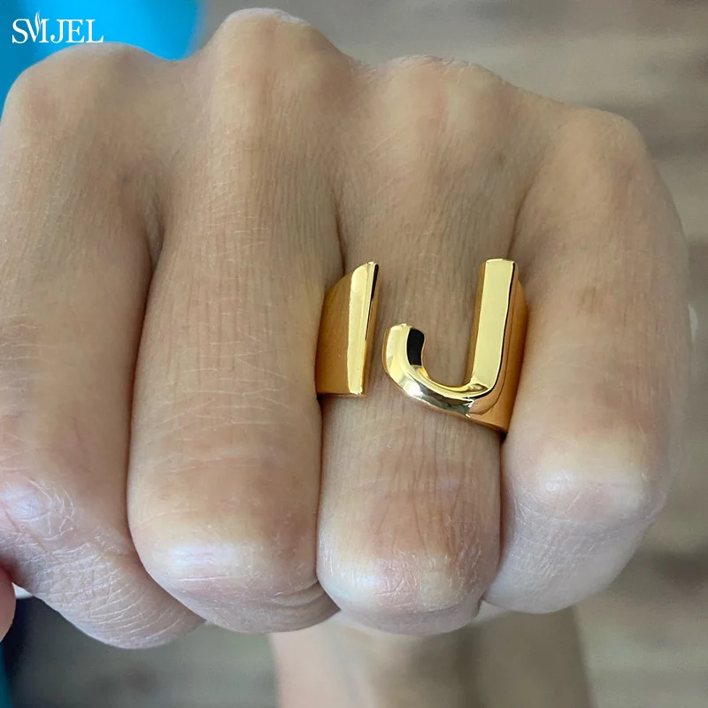 

316L Stainless Steel Initial A-Z Letter Rings Women Gold Alphabet Name Adjustable Finger Ring Jewelry Gift Bijoux Femme Chunky