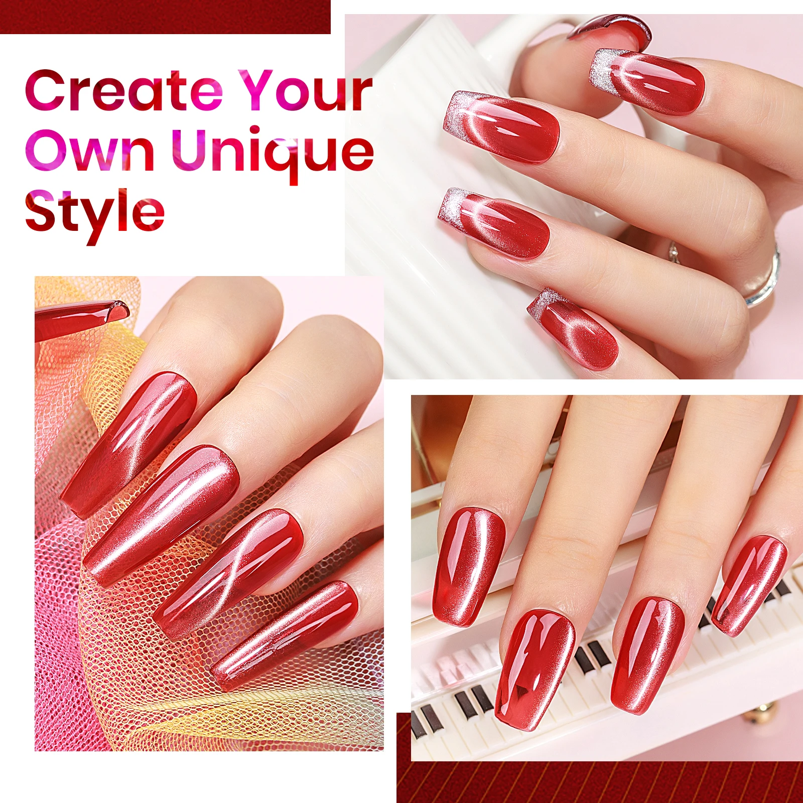 MIZHSE Soak Off Гель-лак для ногтей кошачий глаз 12 мл Полуперманентный лак Rose Red Smooth Crystal