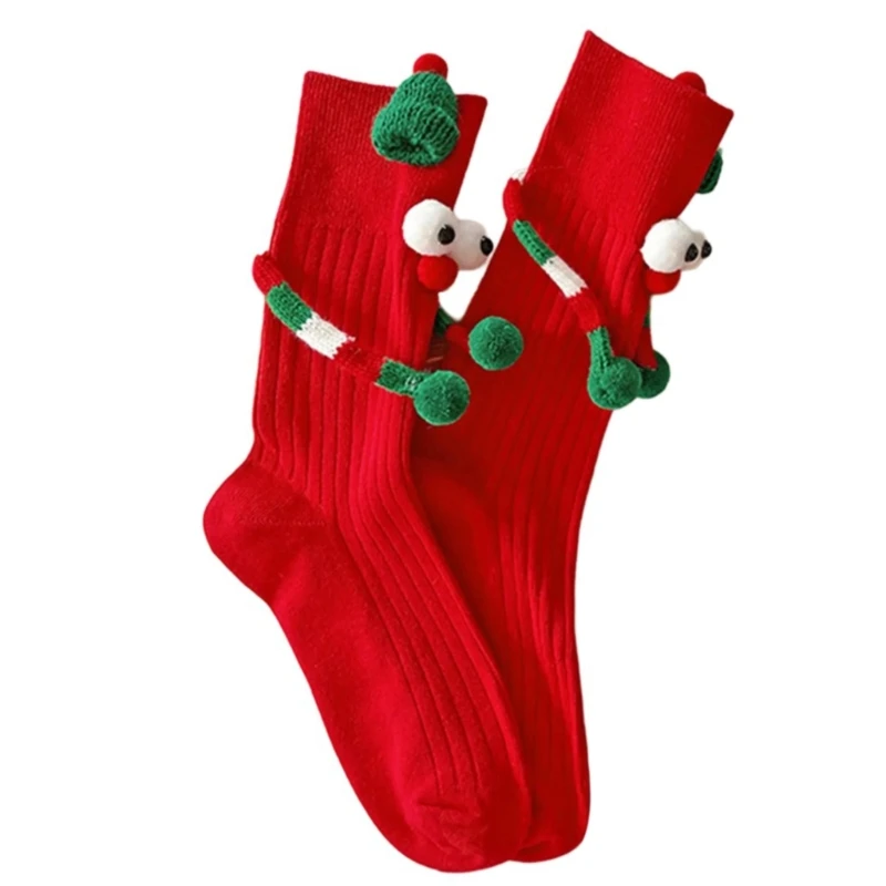 Забавные рождественские носки для взрослых и детей с рисунком 3D большими глазами