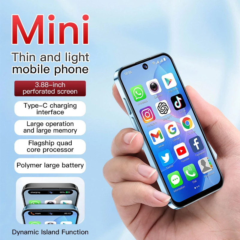Фото SOYES XS19 3G Мини-смартфон Android 10.0 Dual SIM в режиме ожидания 3,88-дюймовый мобильный телефон HD 2 ГБ + 16 ГБ 2000 мАч Маленькие сотовые телефоны Face ID №1