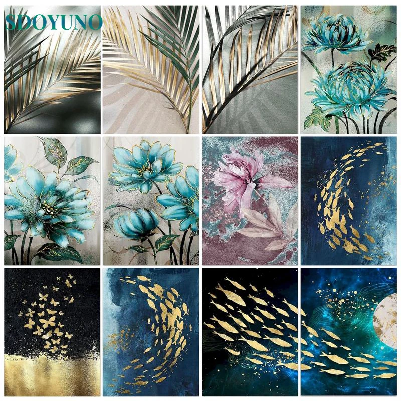 

SDOYUNO 60x75cm Frame Diy Oil Painting By Numbers Acrylic Painted Leaves HandPainted Paint By Numbers Kits Home Decor Art Gift