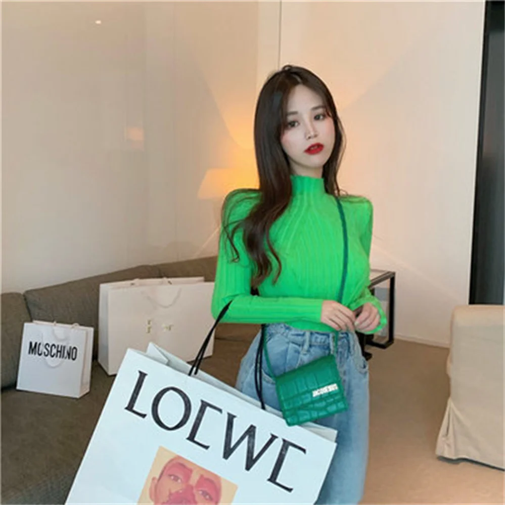 

Осенне-зимний Новый стильный свитер, утепленный Женский вязаный свитер, облегающая Базовая Универсальная куртка с высоким воротником