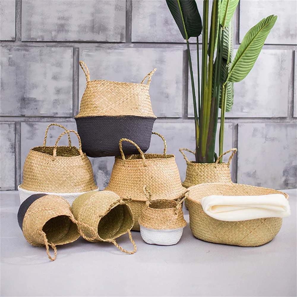 

Складная корзина для хранения, сделанная из искусственной кожи, ручная работа, сухая, многофункциональная, компактная корзина для растений, ручная вязка, складная