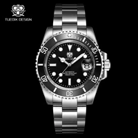 tuedix 41mm diver sub automatic men wristwatch nh35a movement c3 blue luminous glass back brushed oyster bracelet