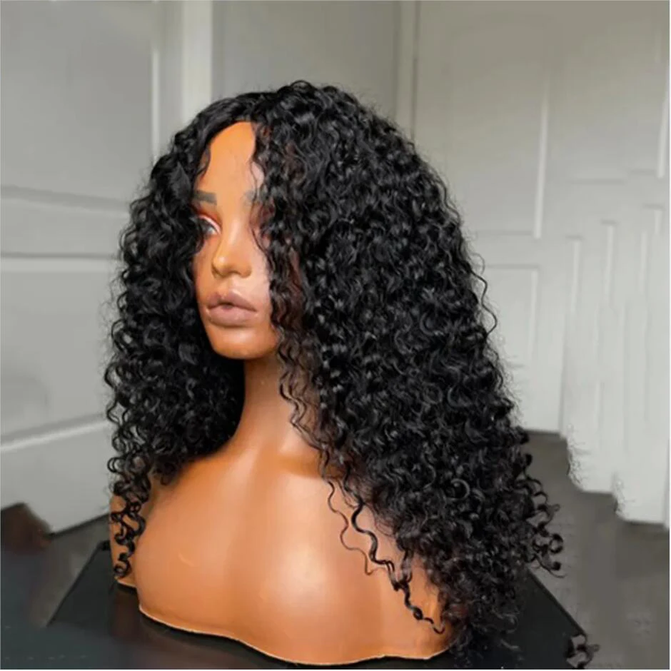 

Натуральный черный мягкий бесклеевой предварительно выщипанный 26 дюймов длинный 180% Плотность кудрявый глубокий кружевной передний парик для женщин с BabyHair ежедневно