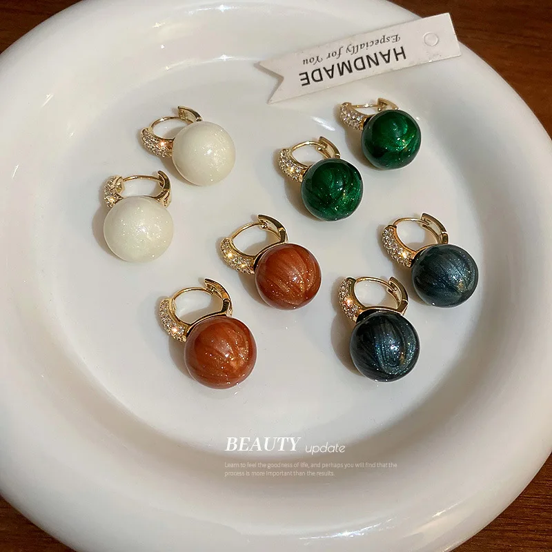 

French Light Luxury Zircon Pearl Earrings Earrings, Candy Colored High-quality