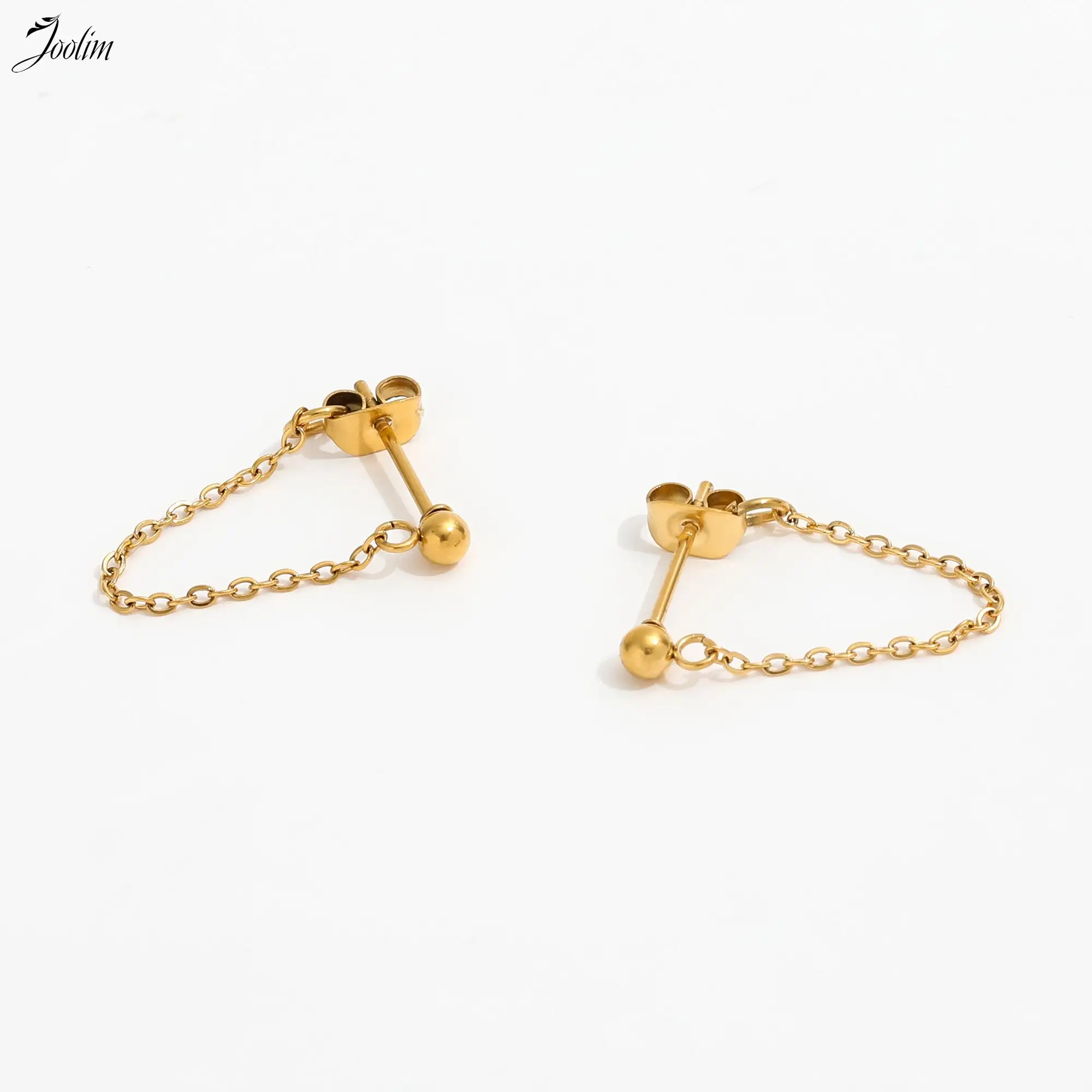 

JOOLIM Jewelry PVD Wholesale Tarnish Free Elegant Bead Chain Dangle Drop Hoop Stainless Steel Earring For Women