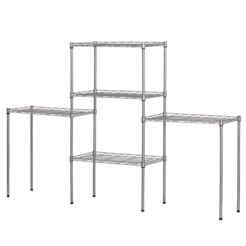 

Changeable Assembly Floor Standing Carbon Steel Storage Rack Silver[US Stock]