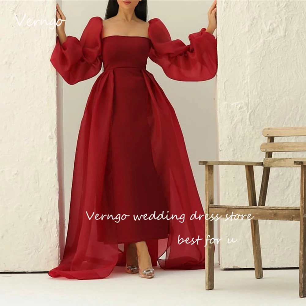 

Винтажное вечернее платье Verngo Дубаи арабские красные платья с пышными длинными рукавами с квадратным вырезом длиной до щиколотки платье для выпускного вечера простое официальное платье