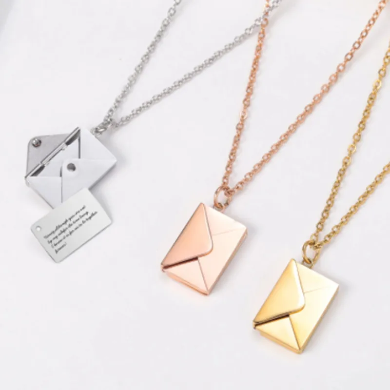

Personalized Class of 2022 Gift Envelope Letter Necklace with Secret Message Graduation Valentines Custom Engraving Necklace