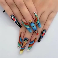 24pcs armor peacock girl fake nails portrait european and american long wearing armor gel manicure detachable manicure