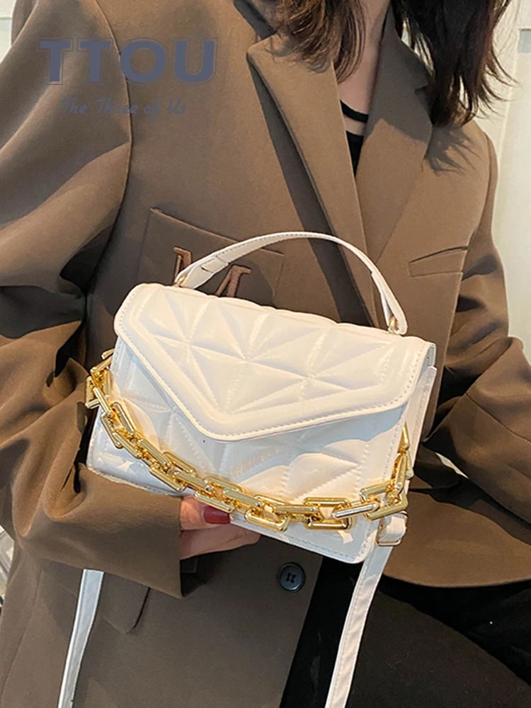 

Plaid PU Leather Flap Crossbody Sling Bags for Women 2022 Luxury Brand Design Handbag Simple Chain Shoulder Side Handbags