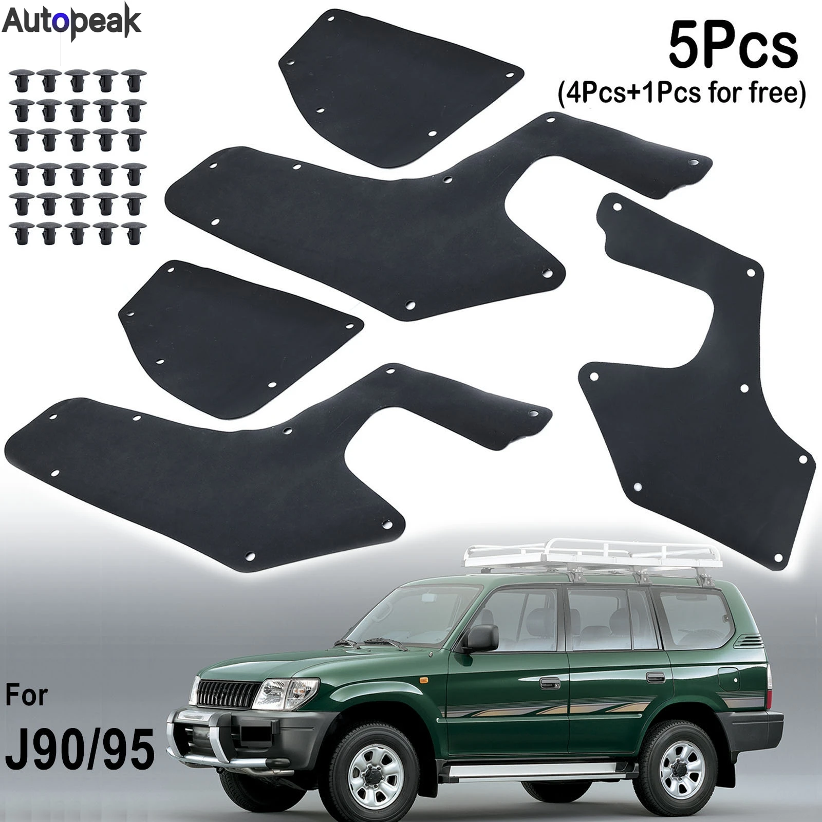 

5 штук для Toyota Land cruiser Prado Colorado J90 J95 1996-2002 рр. Гумові щитки від бризок Внутрішня підкладка крила Фартух Ущільнювачі Защита та затискачі