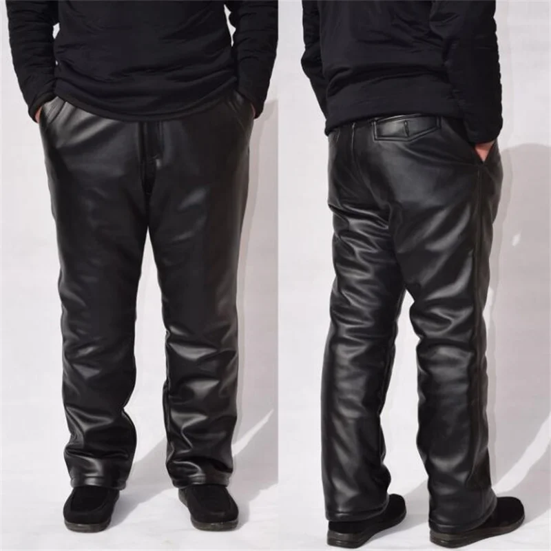 Warm faux leather pants mens  velvet thicken pants Middle-aged motorcycle pu trousers for men personality pantalon homme