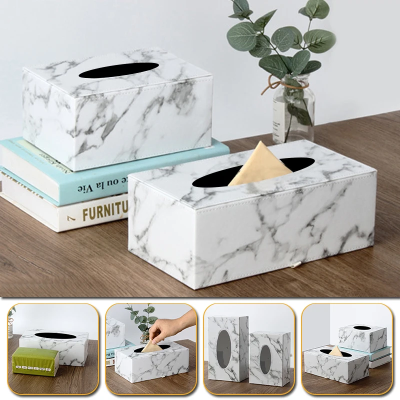 

Rectangular Modern Marble Rectangle Faux Leather Tissue Box Napkin Toilet Paper Holder Case Dispenser Home Decoration