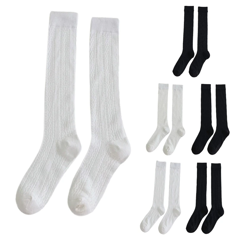 

Women Girls Summer Ultra-Thin Mesh Knee High Socks Japanese College Style Lolita Solid Color Hollow Out Leaves Rhombus Calf T8NB