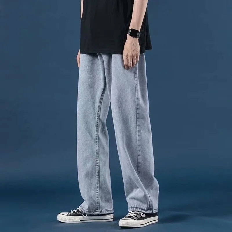 New Korean Version Trend Wide-leg Mopping Old Pants Light-colored Jeans Men's Spring and Autumn Loose Men's Pants Stacked Jeans