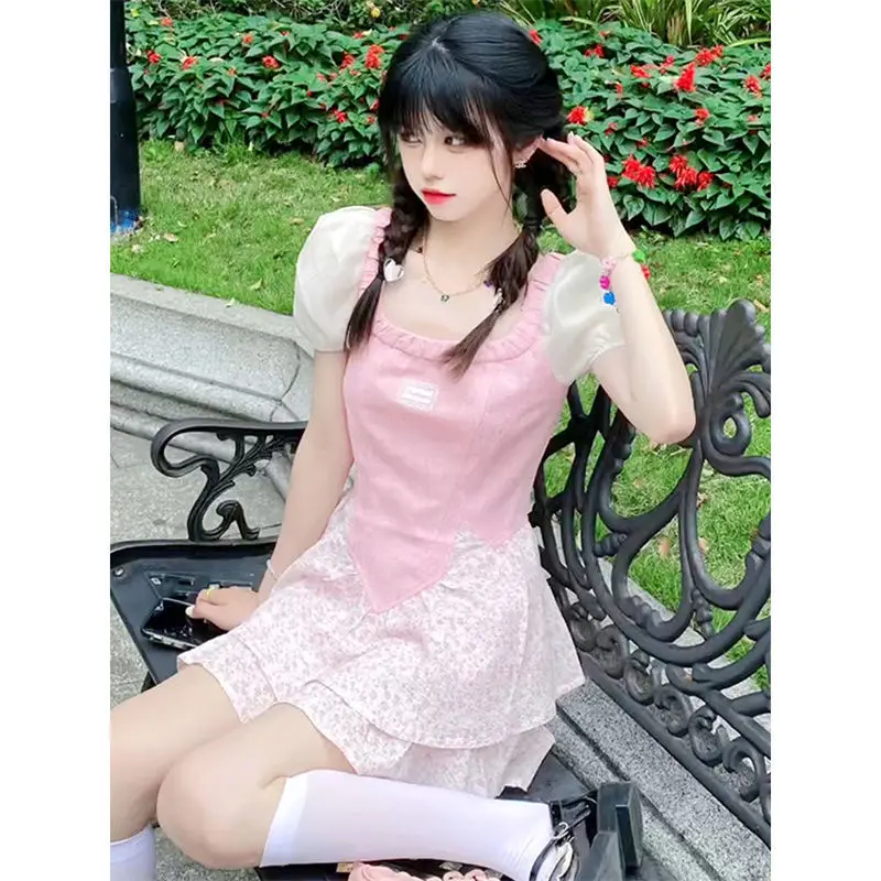 

feeling small square collar dress female new spring and summer han edition to receive A word skirt waist show thin