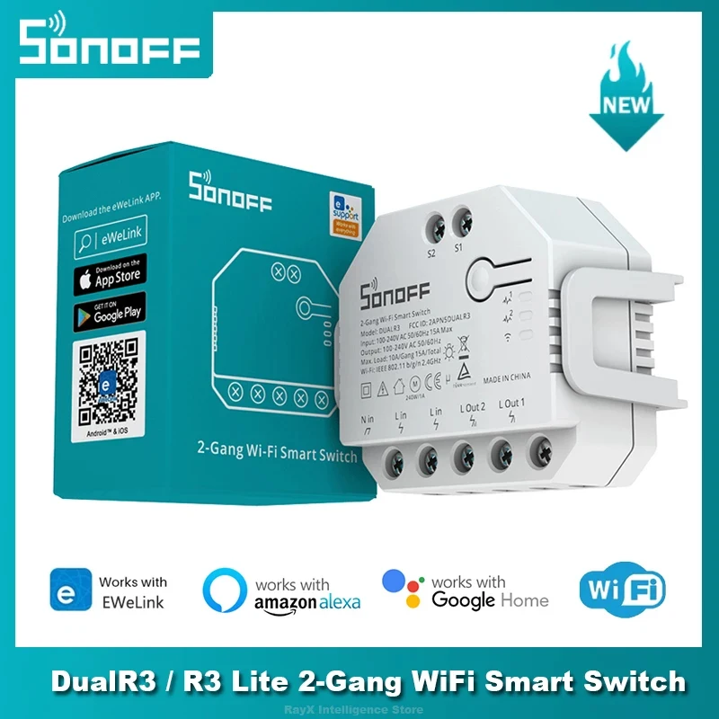 

Двойное реле SONOFF DUALR3 Lite, двухсторонний прибор для измерения мощности, умный переключатель, Двухсекционный релейный модуль для умного дома, ...