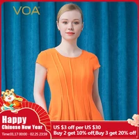 voa heavy 30mm silk orange woman tshirts be532 three dimensional strip splicing fold skirt type rotator cuff round neck t shirt