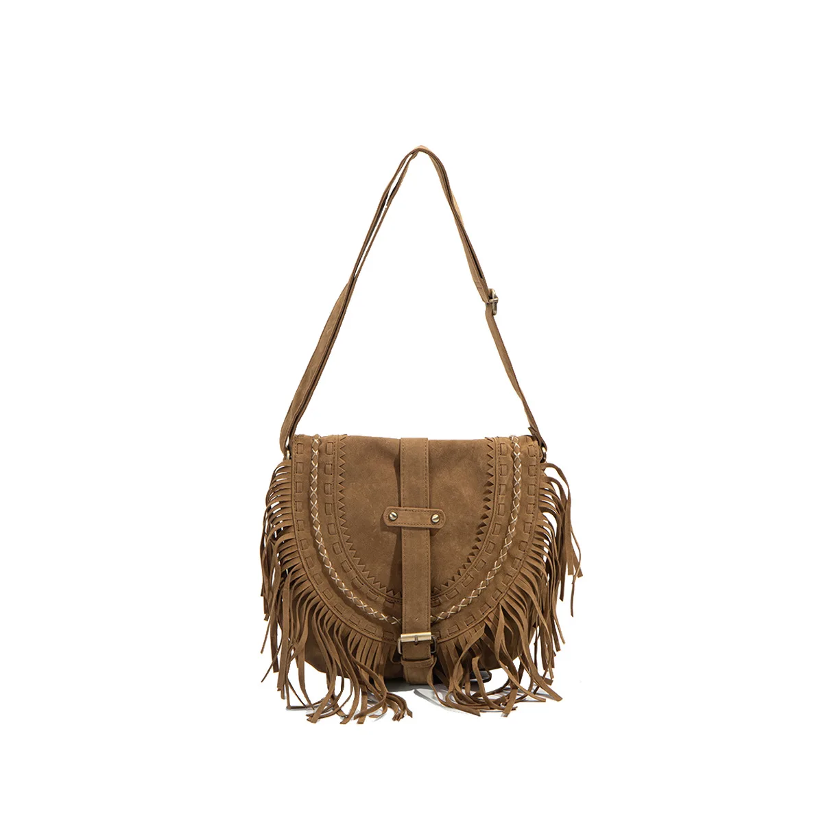 Retro Tassel Shoulder Bag Handmade Imitation Suede Saddle Bag New Women All Match Ethnic Style Oblique Cross Bag Women's Bag