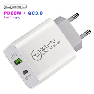 20W PD QC 3.0 Dual USB Charger Quick Charge EU Plug for iPhone X 8 plus Note 9 10 12 Pro Max Power Delivery Mobile Phone Adapter