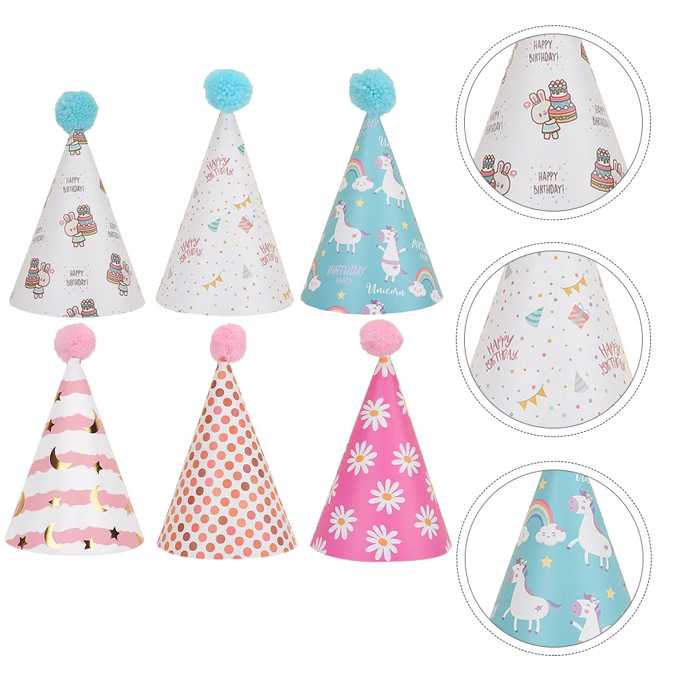 

Birthday Hat Party Pom Hatsdecoration Costume Happy Supplies Adults Mini Kids Cone Pompom Baby Adult