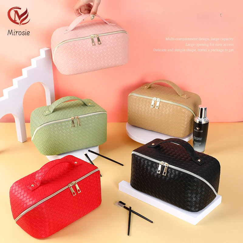 

Mirosie 2023 Woven Travel Carry-on Premium Portable Toiletry Bag Portable Large-capacity Cosmetic Storage Bag PU Cosmetic Bag