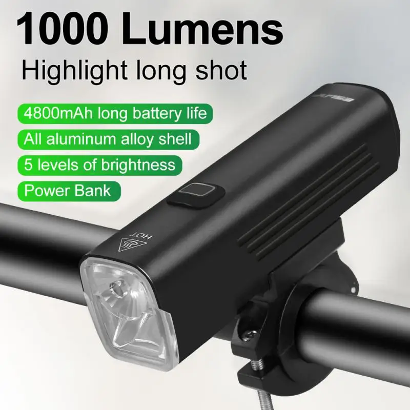 

4800mAh Bike Light Headlight Bicycle Handlebar Front Lamp MTB Road Safety Cycling USB Rechargeable Flashlight Bike Accessories