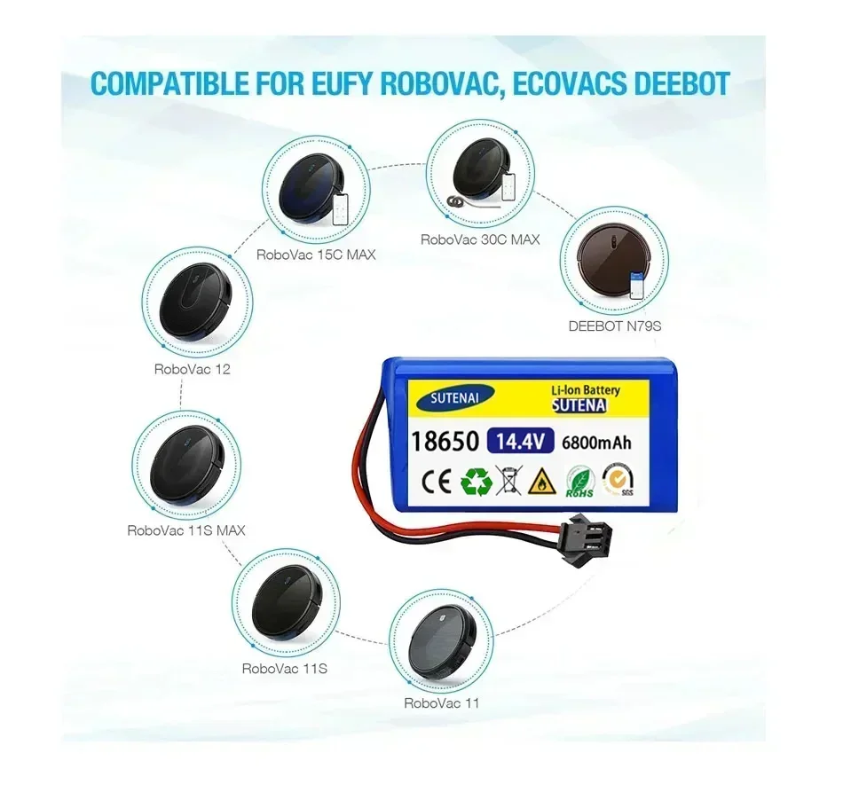 Литий-ионный аккумулятор GO 14 4 В 6 8 Ач для Cecotec Conga Excellence 950 990 1090 Ecovacs Deebot DN621 601/605 Eufy