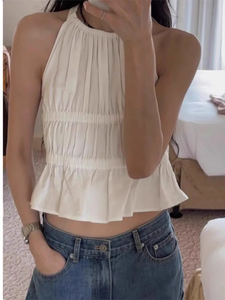 Летние дизайнерские укороченные топы Korobov с лямкой на шее корейская мода женская